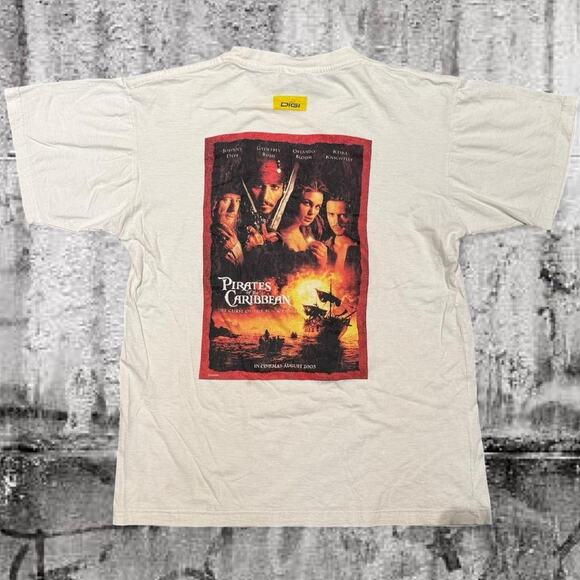 Vintage 2003 Pirates of the Caribbean Promo Tee (Movie Poster) Sz Free / M-L - Picture 1 of 8